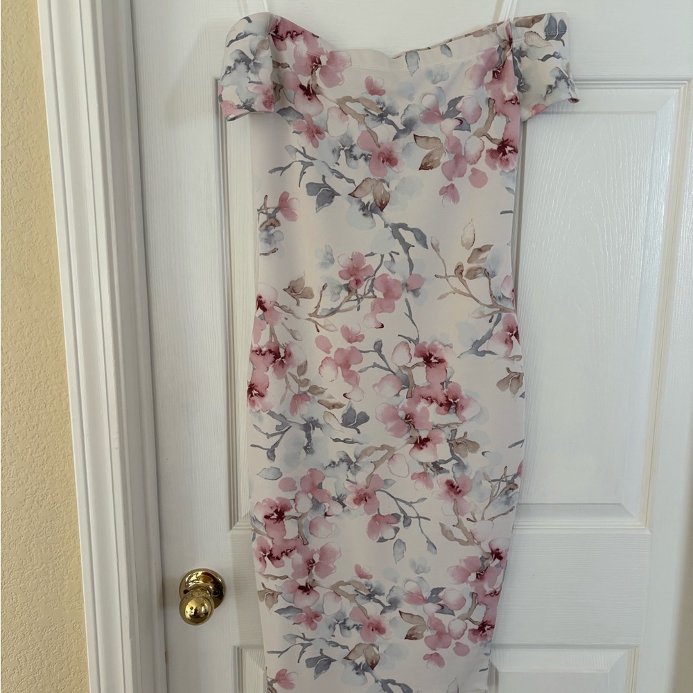 Floral Strapless Dress - Pink and Gray